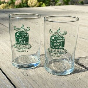 2 Vintage Souvenir Glasses From Canoe Island Lodge Lake George Cabincore